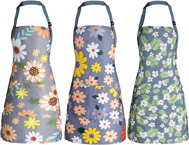 IHFAIO Apron for Women with Pockets, Adjustable Waterproof Floral Chef Aprons for Kitchen, Gardening, Cooking, BBQ or Baking - Image 1